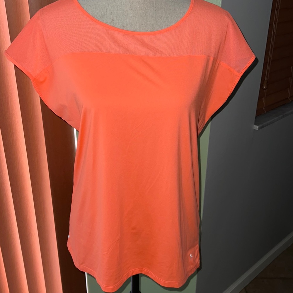Danskin Neon Orange Mesh Top Dolman Sleeve Shirt